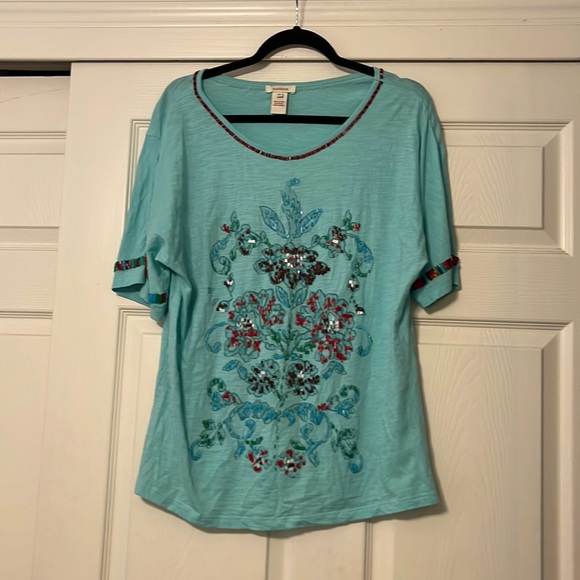 Sundance Tops Sundance Catalog Details Top Beaded Cotton Knit Tee